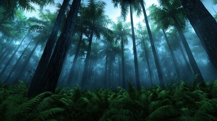 Wall Mural - A forest with trees and a misty sky