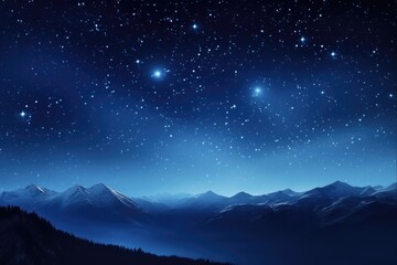 Wall Mural - Shining Little Dipper: The Great and Little Dipper constellations in Night Sky with Mountain and Silhouette