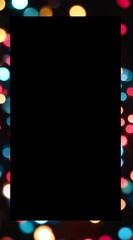 Poster - Black frame mockup with multicolored bokeh lights creating a vibrant, dreamy effect on a dark backdrop