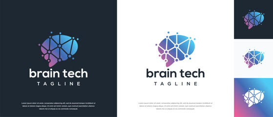 Smart brain technology vector logo design. Technology human brain connection logo template.