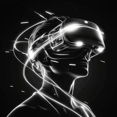 Wall Mural - woman wearing vr headset, futuristic style.