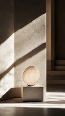 Wall Mural - a white egg shaped object sits on a pedestal. the pedestal is made of concrete