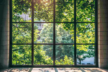 Canvas Print - Shadows of trees dance on closed window glass