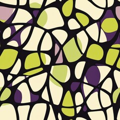 Wall Mural - Abstract Geometric Pattern with Purple and Green Shapes on Black Background