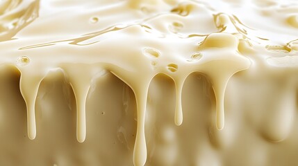 Creamy liquid flowing down a surface showing texture and drips