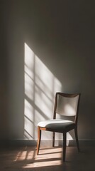 Wall Mural - a chair is sitting in front of a wall. the chair is wooden and has a white cushion