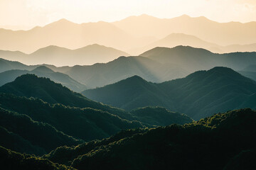 Wall Mural - Sunset-lit mountain peaks