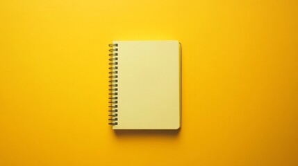 Wall Mural - a yellow notebook sits on a yellow background. the notebook is open to a blank page. the yellow colo