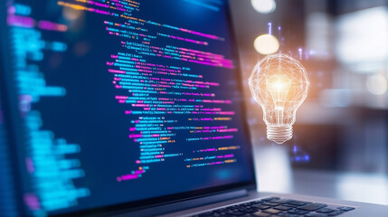 Computer screen with a light bulb on it