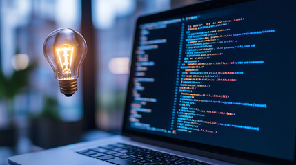 Computer screen with a light bulb on it