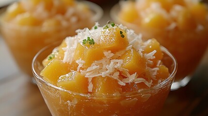 Wall Mural - Mango dessert topped with coconut shavings.