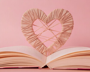 Wall Mural -  heart made of woolen threads on the open pages of a book