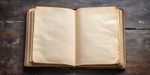 Wall Mural - a book is open to a blank page. the book is old and has a wooden cover. the book is laying on a wood