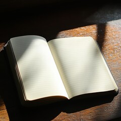 Wall Mural - a notebook is open to a blank page. the sunlight is shining on the page, creating a warm and invitin