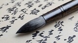 Elegant Calligraphy Brush Resting on Ancient Script