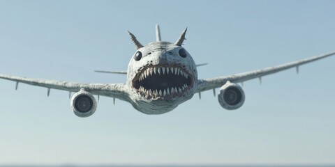 Wall Mural - with astonishing imagery, experience a fishshaped airplane gliding through the air in flight