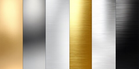 Scratched metal textures in chrome gold and silver Shiny brushed metallic gradients with grunge backgrounds for banners labels or buttons
