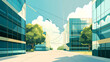 © Thiago - A digital illustration of a leased line internet connection between two modern buildings. Leafen. Illustration