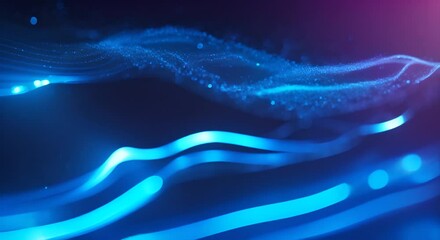 Wall Mural - abstract visualization of a digital data wave with blue neon particles and light effects on a dark b