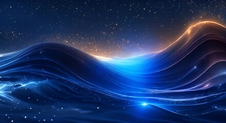Wall Mural - Abstract digital artwork of glittering blue waves under a starry sky invoking a dreamy and mystical ambiance 4K