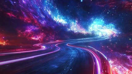 Wall Mural - cosmic highway a futuristic road through nebulae