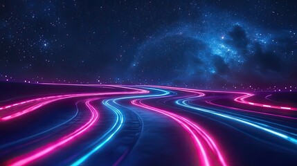Wall Mural - neon trails winding through a starlit night sky