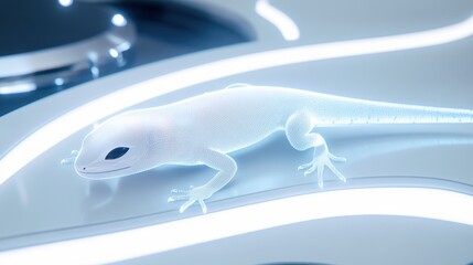 Wall Mural - Glowing white lizard on futuristic surface.