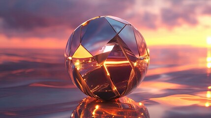 Wall Mural - Golden Geometric Sphere Reflecting Sunset Hues