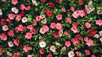 Wall Mural - Natural fresh red roses flowers pattern wallpaper. top view, Red rose flower wall background.
