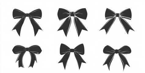 Sticker - A comprehensive collection of hand-drawn, colorful ribbon bows, including large retro illustrations and various cartoon bow ties, all in black.