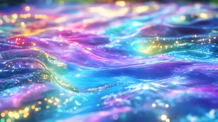 iridescent liquid waves, glowing bokeh - abstract backgrounds