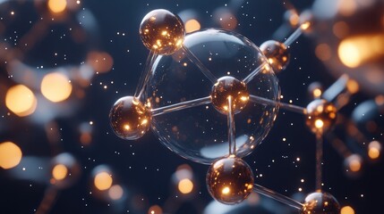 Wall Mural - a close-up view of molecular structures with glowing nodes and connections in a dark background.