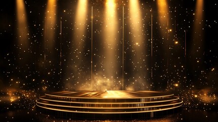 Canvas Print - A spotlighted stage with golden lighting and sparkling effects.