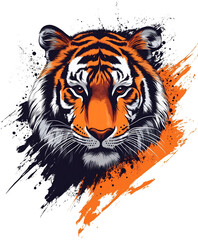  Colorful splash art of a tiger face, isolated on white background