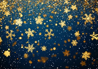 Sticker - A minimalist design featuring gold snowflakes against a dark blue background, perfect for a festive Christmas or New Year greeting card template.