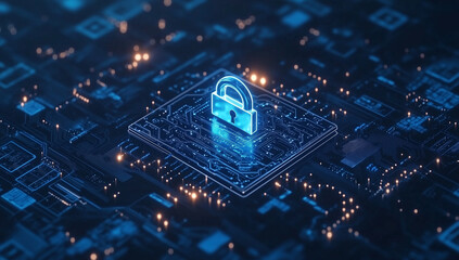 Cyber security lock symbol in a digital world