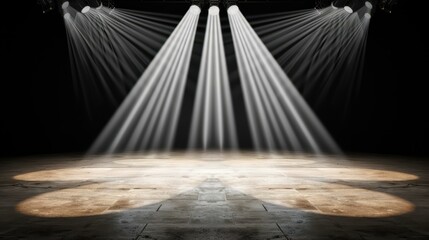Wall Mural - a solitary light beam shines down on an empty stage, highlighting the potential for performance and 