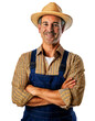© Carmen - Older Caucasian farmer man wearing straw hair and blue overalls, isolated on white transparent background