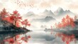 © BAYC - Japanese landscape background with traditional sumi-e painting style, copy space, wallpaper