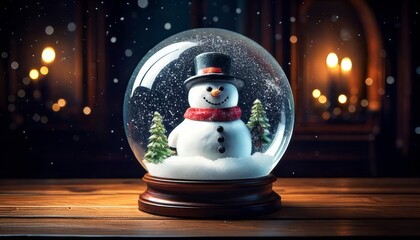 Wall Mural - Snowman is inside a glass snow globe