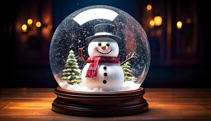 Wall Mural - Snowman is inside a glass bowl