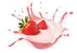 © SnapSale Studio - High-Quality PNG strawberry splash in pink milk on white background