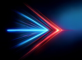 Wall Mural - Abstract arrow formed by vibrant red and blue light streaks against a dark background.  The arrow suggests speed and movement.