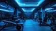 © Mas - Interior of an empty modern sports hall full of weights, bars and racks, AI generated image