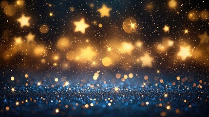 Canvas Print - Starry abstract background idea. Beautiful sparkling stars with a golden glow creating a magical atmosphere.