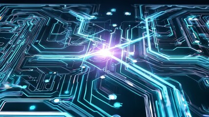 Wall Mural - abstract futuristic circuit board: glowing neon lines and nodes