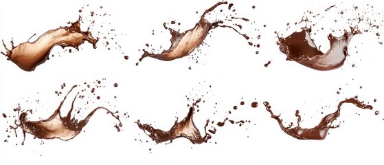 Fototapete - Multiple shots of brown liquid splashing on white background.