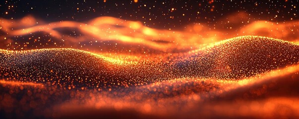 Wall Mural - Sparkle abstract background concept. Captivating glowing waves of amber particles in a surreal landscape of light and texture.