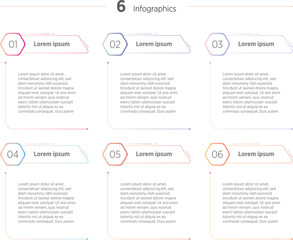 Wall Mural - Colorful Business infographics design for Six Step, option, parts or process. Infographic 6 element design template for presentation. process diagram, step banner, flow chart, 6 option template.