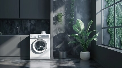 Washing machine in modern laundry room, AI generated image